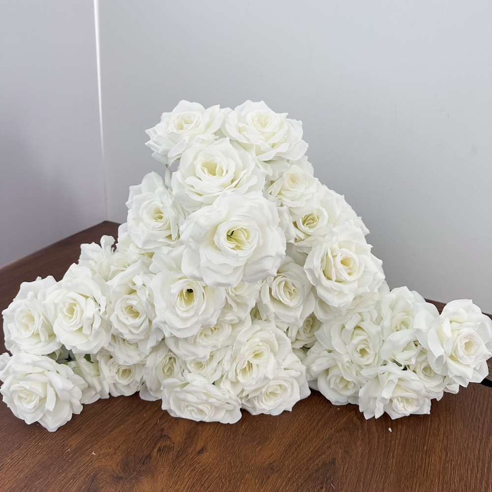 Baby Nursery Vintage - Wunderschöner 9-Kopf-Rosenstrauß, künstliche Blume, weiß, elfenbeinfarben,
