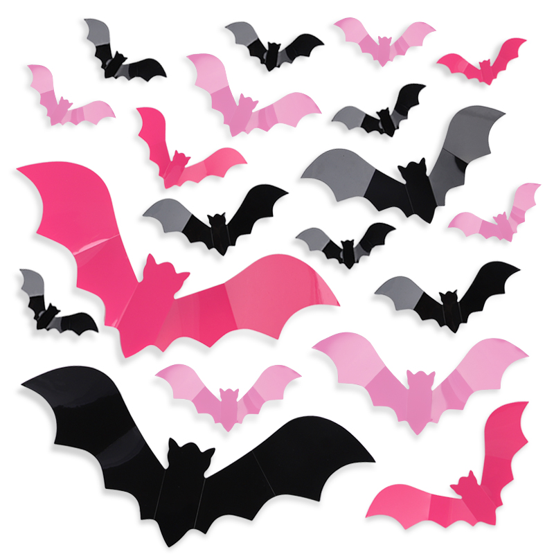 Baby Nursery Vinyl - 24/48 Stück Halloween Rosa Fledermäuse Fensteraufkleber