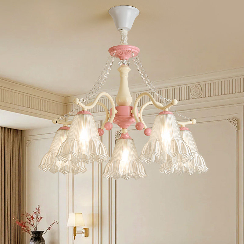 Baby Nursery Lampshade - Nordische Kinderzimmer LED-Kronleuchter PVC-Blumenschirm E27 Creme