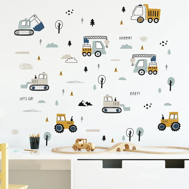 Baby Nursery Vinyl - Handgezeichnete süße Autos für Fracht, LKW,
