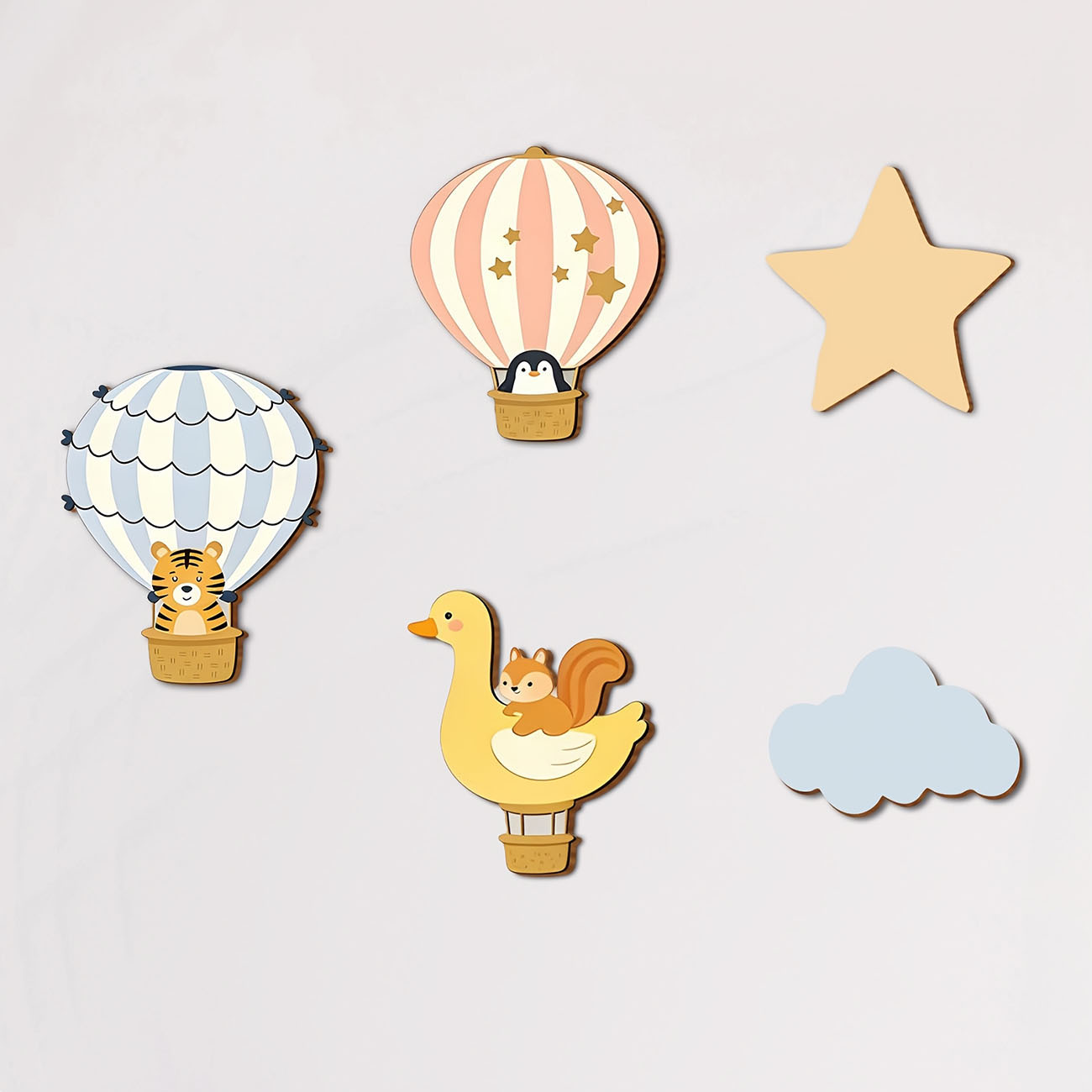 Baby Nursery Vinyl - 5 Stück Tierische Heißluftballon Holz-Wandaufkleber Kinderzimmer-Dekoration