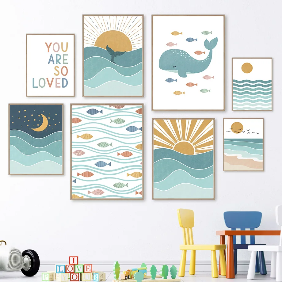 Fisch Wal Möwe Sonnenaufgang S – Baby Boy Nursery Quotes Bewertung und Preis